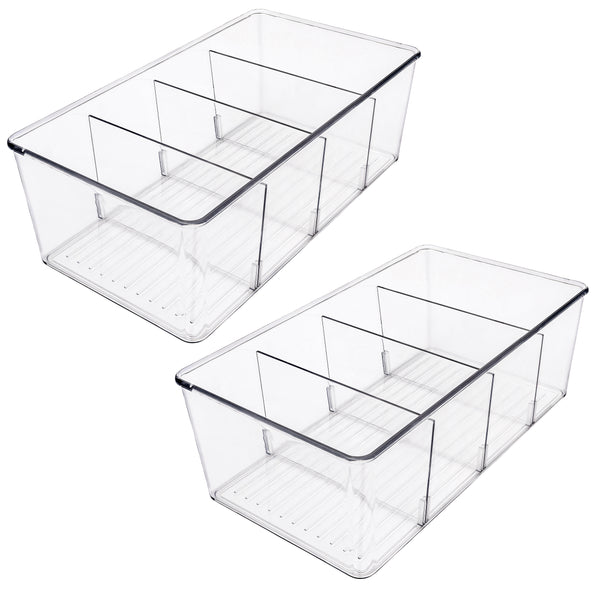 Arctic clear plastic storage bins with dividers – L265mm (2 pack)