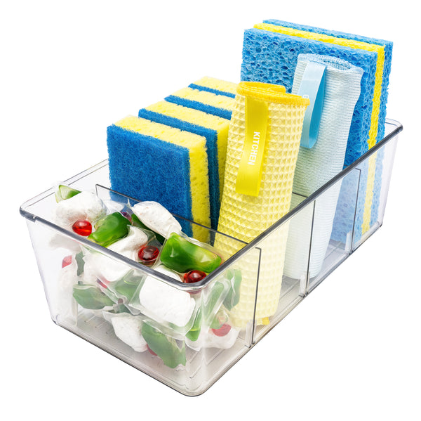 Arctic clear plastic storage bins with dividers – L265mm (2 pack)